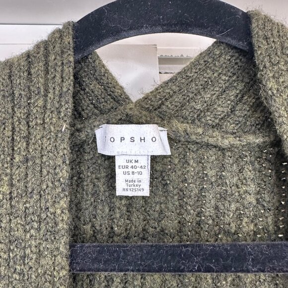 Topshop Olive Green Ribbed Open Front Cardigan with Pockets US 8-10 - Picture 5 of 12